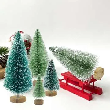 30 PCS Mini Bottle Brush Christmas Trees with Wood Base, Small Pine Tree Sisal Trees for Christmas Table Top Decor Winter Crafts Ornaments