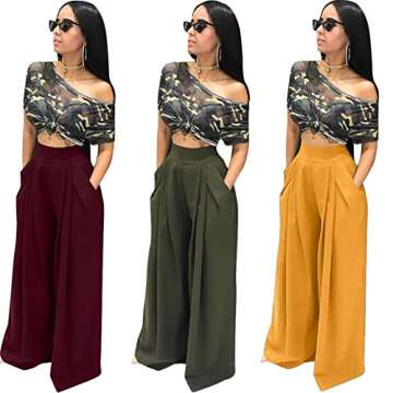 NRTHYE Womens Palazzo Long Pants High Waist Wide Leg Stretchy Loose Fit Casual Trousers with Pocket