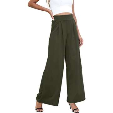 NRTHYE Womens Palazzo Long Pants High Waist Wide Leg Stretchy Loose Fit Casual Trousers with Pocket