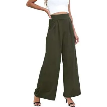 NRTHYE Womens Palazzo Long Pants High Waist Wide Leg Stretchy Loose Fit Casual Trousers with Pocket