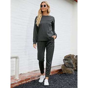 Bofell Two Piece Outfits for Women Casual 2 Piece Lounge Sweatsuit Sets with Pockets 2023 Gray S
