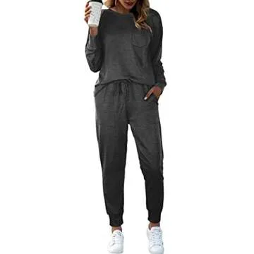 Bofell Two Piece Outfits for Women Casual 2 Piece Lounge Sweatsuit Sets with Pockets 2023 Gray S
