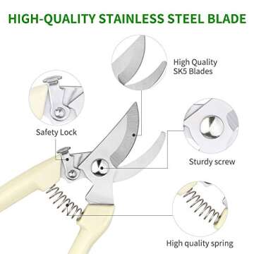 Professional Garden Scissors, Stainless Steel Bypass Pruning Shears, Garden Shears, Gardening Tools (1Pack)