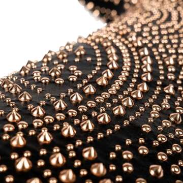 iiimmu Black Boots for Women Mid Calf Pointed Toe and Chunky Heel Boots Luxurious Studded Calf High Boots with Side Zipper, Studs, Rhinestones, Size US 7.5