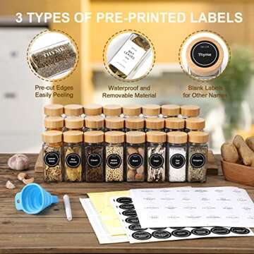NETANY Bamboo Spice Drawer Organizer with Jars and Labels, 20-Piece Set, 17" x 12" x 3 3/4"