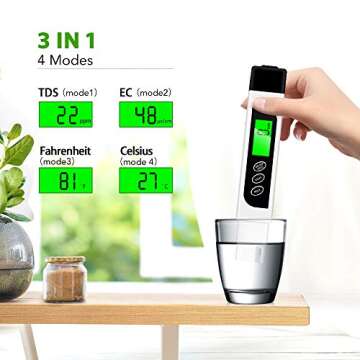 TDS Meter, 3 in 1 TDS, EC & Temperature Meter, Drinking Water PPM Meter, Digital Water Testing kits, no Installation Needed
