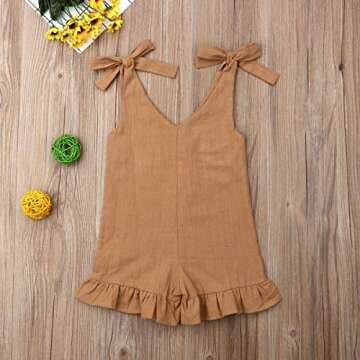 GOOCHEER Toddler Kids Baby Girl Summer Clothes Solid Strap Romper Bodysuit Jumpsuit Playsuit Overalls Outfit (Brown, 18-24 Months)