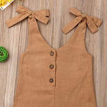 GOOCHEER Toddler Kids Baby Girl Summer Clothes Solid Strap Romper Bodysuit Jumpsuit Playsuit Overalls Outfit (Brown, 18-24 Months)