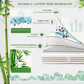 GRT Rayon Bamboo Waterproof Mattress Protector Cal King Size - 3D Air Fiber Cooling Mattress Cover Breathable Ultra Soft, Mattress Pad Noiseless Fits up to 26'' Deep Pocket Mattress Machine Washable