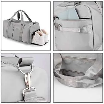 forestfish Sports Gym Bag Travel Duffel Bag with Dry Wet Pocket & Shoes Compartment for Women and Men (Grey)