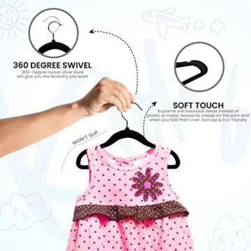 Utopia Home Kids Hangers Velvet (60 Pack) - 11 Inch Durable Baby Hangers for Closet - Perfect Toddler Hangers Non Slip for Everyday Use (Black)