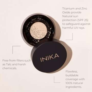 INIKA Organic Mineral Powder Foundation with SPF 25 - Vegan Makeup, Natural Looking, Buildable Cover...