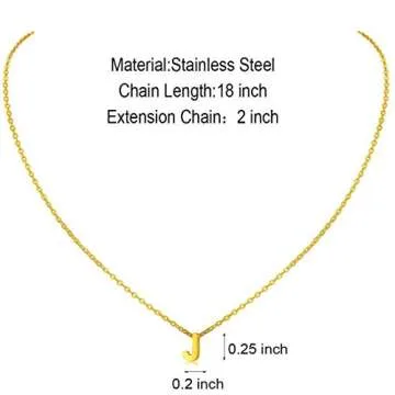 MOMOL Tiny Initial Necklace 18K Gold Plated Small Letter J Necklace Personalized Name Necklace for Women