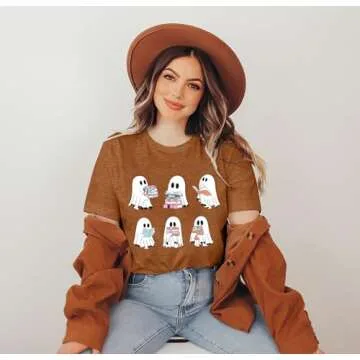 Cute Ghost Reading Books Shirt for Women - Halloween Tee