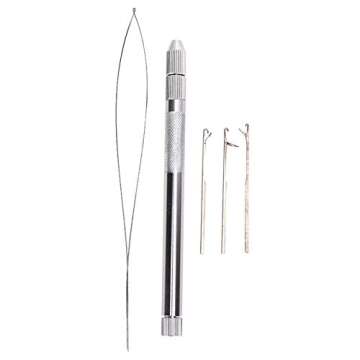 Pulling Loop Threader Dreadlocks Tool, Aluminum Handle Pulling Loop, Weaving Hook Needle Interlocking Tool,Needle Micro Beads Looper Threader for Hair Extension Interlocking Tool