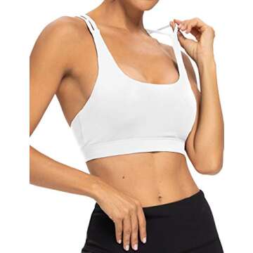 AWEHIRU YUANRANER Longline Sports Bra for Women Padded Strappy Yoga Running Workout Bras Medium Support Tank Tops White-M BX201
