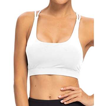 AWEHIRU YUANRANER Longline Sports Bra for Women Padded Strappy Yoga Running Workout Bras Medium Support Tank Tops White-M BX201