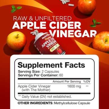 Nutrivein Apple Cider Vinegar Capsules with Mother - 1600mg - 120 Vegan Pills Supporting Healthy Die...