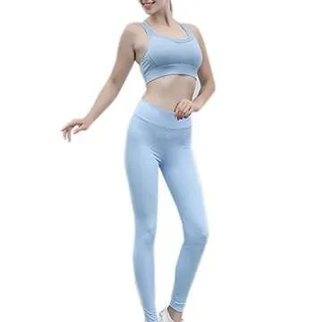 Gecdgzs 5 PCS Workout Sets for Women Running Yoga Outfits Athletic Gym Exercise Clothes Activewear Sets Tracksuit(Blue,S)