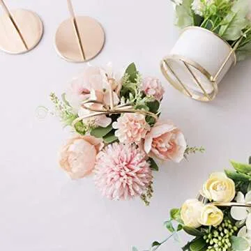 Veryhome Artificial Flowers Chrysanthemum&Hydrangea with Ceramic Vase Fake Flowers Hanging Potted Plants for Wedding Home Office Decoration(Pink)