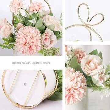 Veryhome Artificial Flowers Chrysanthemum&Hydrangea with Ceramic Vase Fake Flowers Hanging Potted Plants for Wedding Home Office Decoration(Pink)