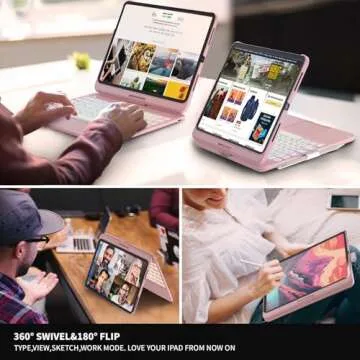 BABG Keyboard Case for iPad Air 11(M2,2024)&iPad Pro 11 inch (4th/3rd/2nd/1st) Gen&iPad Air 5th&4th Gen,360°Swivel,Multi-trackpad,Backlit Keyboard-Rose Gold