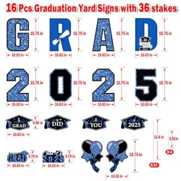 Multiwins 16 PCS Graduation Yard Signs – Class Of 2025 Decorations
