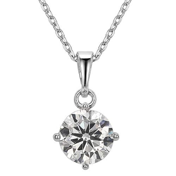 HelloFun Pendant Necklace 18K White Gold Plated Solitaire Round Clear Cubic Zirconia Fashion Jewelry...