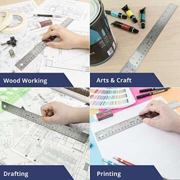 Durable Stainless Steel 18 Inch Ruler with Non-Slip Back