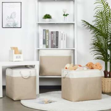 Bidtakay Extra Large Storage Baskets for Organizing 17x12x15.1 inch 3-Pack Fabric Closet Organizers Storage Bins with Handles Foldable Storage Baskets for Shelves Clothes XL-White&Beige