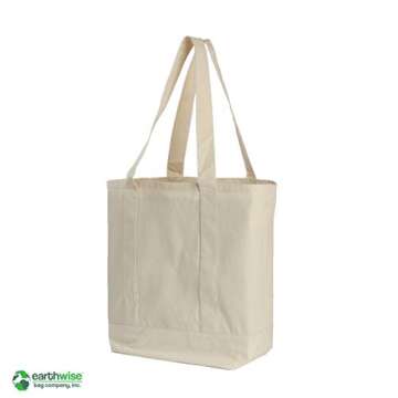 Earthwise Reusable Grocery Bags X-Large 100% Cotton Canvas Shopping Craft Beach Cloth Tote with Handles Biodegradable, Foldable and Eco Friendly Washable 20" X 16" (3 Pack)