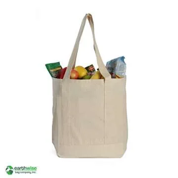 Earthwise Reusable Grocery Bags X-Large 100% Cotton Canvas Shopping Craft Beach Cloth Tote with Handles Biodegradable, Foldable and Eco Friendly Washable 20" X 16" (3 Pack)