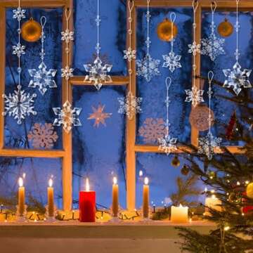 OuMuaMua 12pcs Crystal Christmas Ornaments for Christmas Tree Decorations - Clear Hanging Acrylic Snowflake Ornaments for Christmas Tree Winter Wonderland Party Decorations