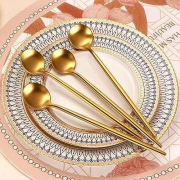 DEHOV 4 PCs 6.7 Inches Brushed Gold Stainless Steel 304 Gold Long Handle Coffee Spoons,Espresso Stirring Spoon,Gold Iced Tea Spoon,Gold Long Teaspoon,Gold Dessert Spoon,Tea Spoon
