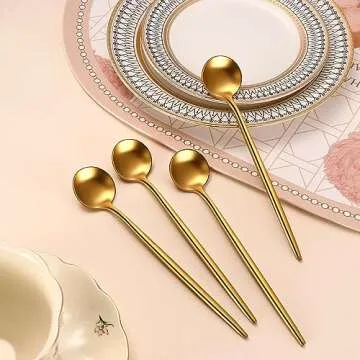 DEHOV 4 PCs 6.7 Inches Brushed Gold Stainless Steel 304 Gold Long Handle Coffee Spoons,Espresso Stirring Spoon,Gold Iced Tea Spoon,Gold Long Teaspoon,Gold Dessert Spoon,Tea Spoon