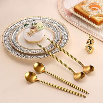 DEHOV 4 PCs 6.7 Inches Brushed Gold Stainless Steel 304 Gold Long Handle Coffee Spoons,Espresso Stirring Spoon,Gold Iced Tea Spoon,Gold Long Teaspoon,Gold Dessert Spoon,Tea Spoon