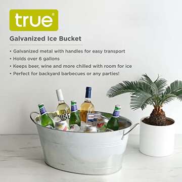 True Ice Buckets for Parties 6.3 Gallons (23.8 Liters), Large Galvanized Tubs for Drinks, Large Beve...