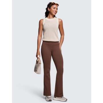 CRZ YOGA Womens Butterluxe High Waist Flare Pants 31.5" - Yoga Bootcut with Side Pockets Wide Leg Lounge Casual Coffee Brown Large