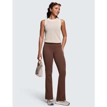 CRZ YOGA Womens Butterluxe High Waist Flare Pants 31.5" - Yoga Bootcut with Side Pockets Wide Leg Lounge Casual Coffee Brown Large