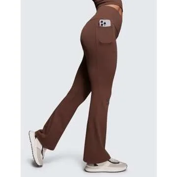 CRZ YOGA Womens Butterluxe High Waist Flare Pants 31.5" - Yoga Bootcut with Side Pockets Wide Leg Lounge Casual Coffee Brown Large