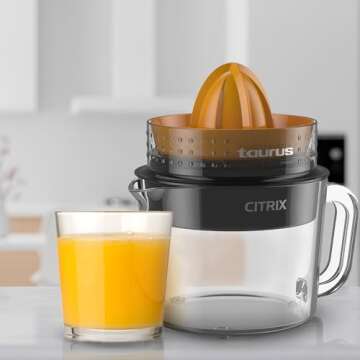 Citrus Juicer with 2 Interchangeable Cones, Premium Glass Container, Easy-to-Clean, Compact Design, ...