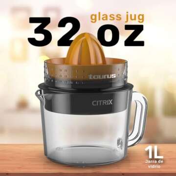 Citrus Juicer with 2 Interchangeable Cones, Premium Glass Container, Easy-to-Clean, Compact Design, Perfect for Limes, Oranges, and Lemons – Durable, Hygienic, and Versatile for Everyday Use