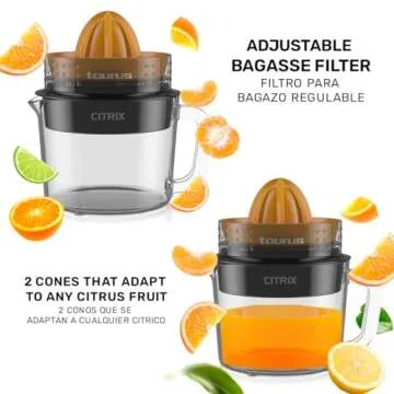 Citrus Juicer with 2 Interchangeable Cones, Premium Glass Container, Easy-to-Clean, Compact Design, Perfect for Limes, Oranges, and Lemons – Durable, Hygienic, and Versatile for Everyday Use