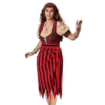 VNRALGH Pirate Costume for Women Pirate Skirt Adults Head Scarf Hat Eye Patch Necklace Pirate Accessories For Womens Role Play Set