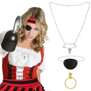 VNRALGH Pirate Costume for Women Pirate Skirt Adults Head Scarf Hat Eye Patch Necklace Pirate Accessories For Womens Role Play Set