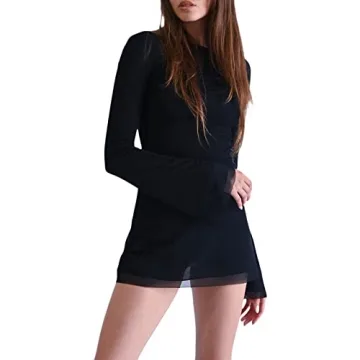 Women Sexy Open Back Mini Dress Long Sleeve for Parties