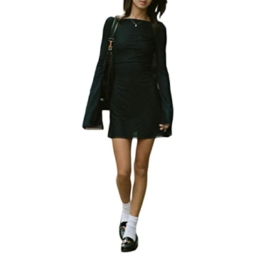 Women Sexy Open Back Mini Dress Long Sleeve for Parties