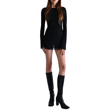 Women Sexy Open Back Mini Dress Long Sleeve for Parties