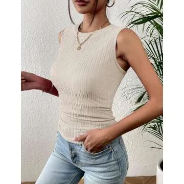 Zeagoo Women's High Neck Tank Top Casual Business Slim Fitted Ribbed Basic Tank Tops Summer Sleeveless Shirts Beige