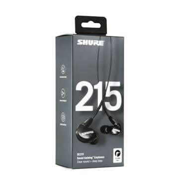 Shure SE215 PRO Wired Earbuds - Professional Sound Isolating Earphones, Clear Sound & Deep Bass, Single Dynamic MicroDriver, Secure Fit in Ear Monitor, Plus Carrying Case & Fit Kit - Black (SE215-K)